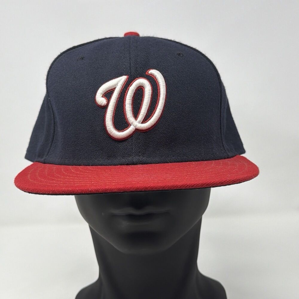 New Era 59FIFTY Washington Nationals Fitted Hat 7 1/2 Navy Red MLB On Field